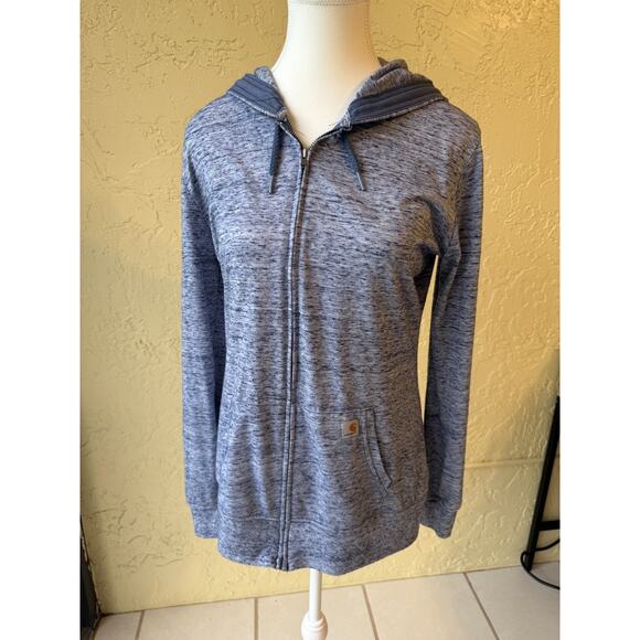 Carhartt Tops - Carhartt Women’s Hoodie Large Blue Full Zip Roll Tab Sleeve Lightweight